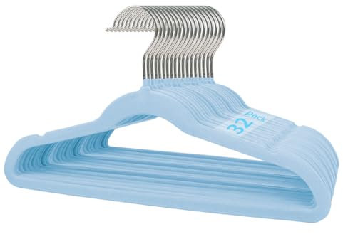 Stormix Kinder Kleiderbügel 32er-Pack, 35cm rutschfeste Kleiderbügel für Kinder, Samt-Kleiderbügel mit Schulterkerben für den Kleiderschrank Blau