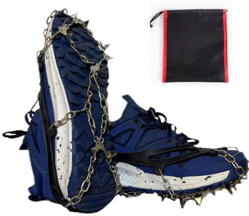 Crampon antiscivolo per scarpe, Tacchetta antiscivolo, punte da 10 denti con acciaio al manganese, punte da trekking con fondina (nero)