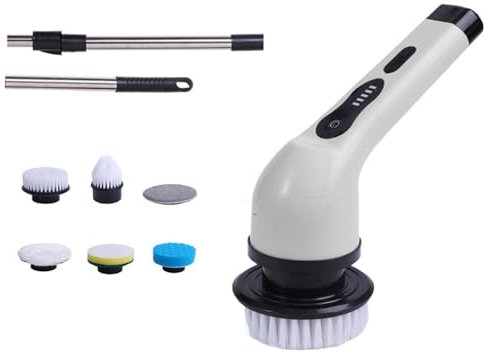 Cepillo de limpieza eléctrica, recargable USB eléctrico, eléctrico, cepillo giratorio eléctrico inalámbrico con mango ajustable y 6 cabezales cepillo para piso, coche, negro