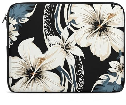 Housse de protection pour ordinateur portable 17 Motif fleurs hawaïennes Noir et blanc
