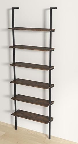 COSTWAY Scaffale a Scala 6 Ripiani, Mensola da Parete Industriale con Struttura Metallica, Scaffale di Esposizione Multiuso per Ufficio Soggiorno Cucina, 60x20x183 cm (Marrone)