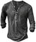 Rodawu Mens Polo Shirts Cotton Muscle Fit T Shirts Button Down Henley Shirts Golf Tops Long Sleeve Dark Grey T Shirt L