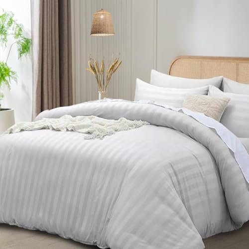 funky gadgets Set con copripiumino matrimoniale bianco, in microfibra satinata, set di biancheria da letto di lusso per hotel, con federe, traspirante, ultra morbido, reversibile,