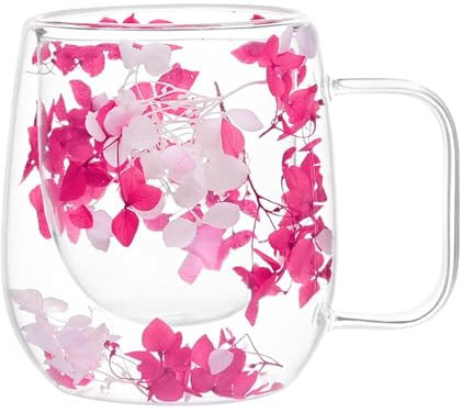 Générique Tasses En Verre De Fleurs Séchées, Tasse À Café En Verre À Double Paroi De Fleurs Séchées De 200 Ml Avec Poignée, Tasse En Verre À Double Paroi Transparente Résistante À La Chaleur