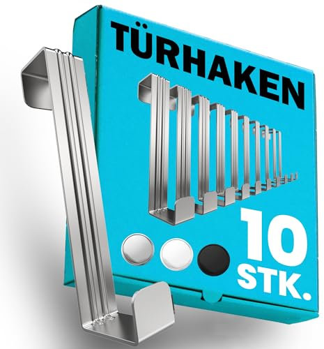 Menz Türhaken zum Einhängen - 10 Stück Edelstahl Kleiderhaken Tür in Silber, einzeln verwendbare Haken zum Einhängen, formstabile Türhakenleiste, universelle Türgarderobe
