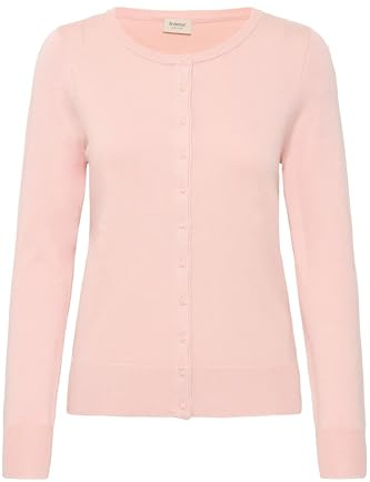 fransa FRZubasic Damen Strickjacke Feinstrick Cardigan Strickcardigan mit Rundhalsausschnitt und Knopfleiste, Größe:XL, Farbe:Rose Smoke (141506)