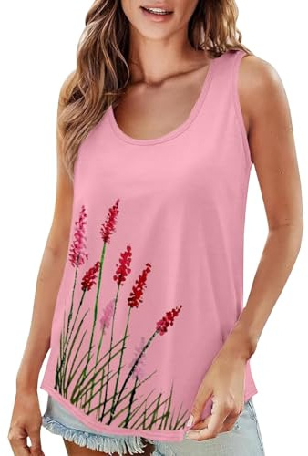 Womens T-Shirt Fitted Loose Tunic Casual Tops Tee Women's 2025 Popular Round Neck Short Sleeved 2D Printed Casual Loose and Versatile Vest Suspender Womens Running Tops (Pink, XXL)