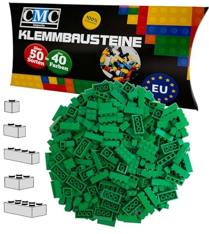 CMC imports 100 Klemmbausteine Bausteine 1x1-1x2-1x4-2x2-2x4 Noppen Grundbausteine Kompatibel Basic Bricks Farben freie Auswahl (180 - Grün)