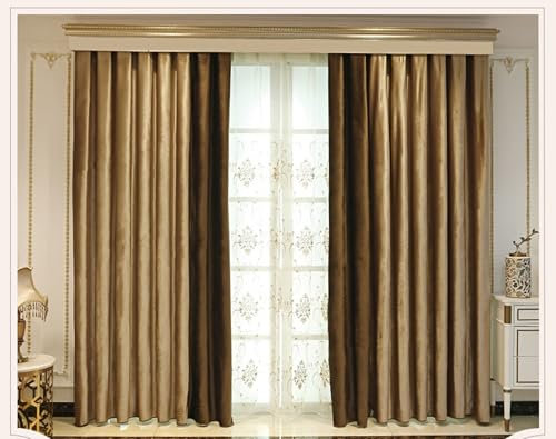 Epinki Vorhänge Verdunkelung Ösenschal 2 Stück, Schlafzimmer Vorhänge Spleißende Einfarbig aus Samt Schals für Wohnzimmer Braun H214 x B132 cm