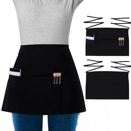 Sorcristy 50 X 32 Cm Schürzen Gastronomie, Küchenschürze Damen, Kellnerschürze Schwarz, Vorbinder Schürze, Halbschürze Kurz Mit Taschen Wasserdicht Für Kochen Restaurant Garten Backen