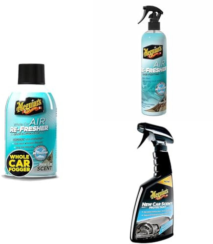 Meguiar's G16402EU Whole Car Air Re-Fresher Geruchsentferner-Neuwagenduft 59 ml – Inklusive Air Re-Fresher Geruchsneutralisierendes Spray & Innenraumreiniger – Neuwagenduft