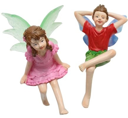 Aymzbd 2X Boy Girl Statue Miniatur Angel Figuren Bonsai Fairy Garden Accessoires