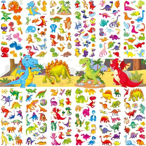 PHOGARY 36 Blätter (550+) Dino Aufkleber 3D Dinosaurier Sticker für Kinder & Kleinkinder, Lustige Sticker für Mädchen Junge Weihnachten Kindertag Geschenke Geburtstagsgeschenk