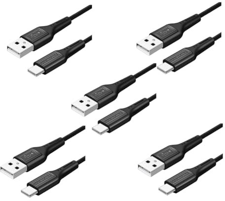 SHULIANCABLE Cable USB C, Cargador Tipo C Nylon Carga Rápida y Sincronización de Datos Cable USB C para Samsung Galaxy,Xiaomi,Huawei (Black, 2 Metro/5 Piezas)