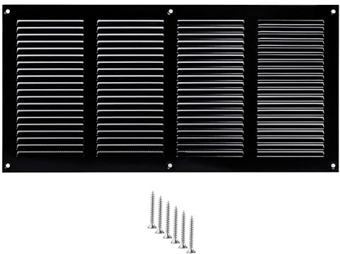 Griglia di Ventilazione 400x200 mm in Metallo Nero con Rete Antinsetti – Griglia Aerazione per Parete e Soffitto – Copertura per Ventilazione e Sistemi di Estrazione Aria HVAC