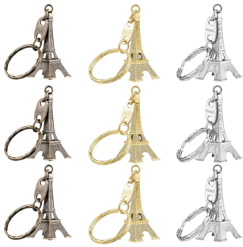 XUKZIMA Lot de 9 porte-clés Tour Eiffel rétro, Porte-clés Sac Charms, Souvenir, Porte-clés Merci