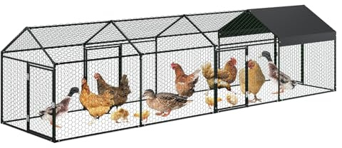 Großer Hühnerstall aus Metall Begehbar 4x1x1m, Hühnergehege Kleintierstall mit Dachabdeckung & 3 Tür, Riegel, Stabil Geflügelstall Freigehege für Hühner, Kleintiere & Pflanzen, Schwarze