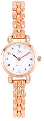 JSDDE Montre Femme Quartz avec Bracelet Métal Brillant Strass Montres Analogique Quartz Petite Cadran Rond Chiffres Arabes Montre Habillée Boîtier Blanc Facile à Lire Heures et Minutes Poignets Fins