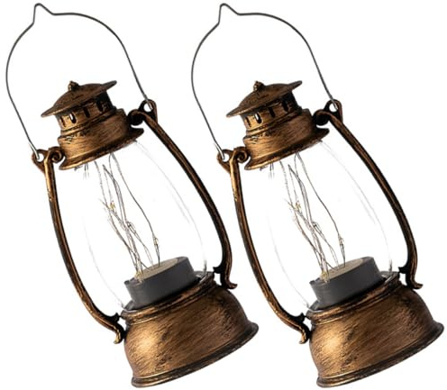 Generisch Vintage 2 Stück Elektronische Petroleum Öllampen aus Kunststoff Retro Tischdekoration für Wohnzimmer und Hochzeit Flammenlose LED Lampen