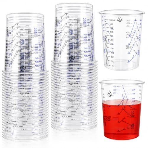 WOPPLXY Lackmischbecher 600 ml, 100 Stück PPS Mischbecher | 100 transparente 600 ml Lackmischbecher aus PPS mit schwarzen und blauen Skalen für genaue Mischverhältnisse
