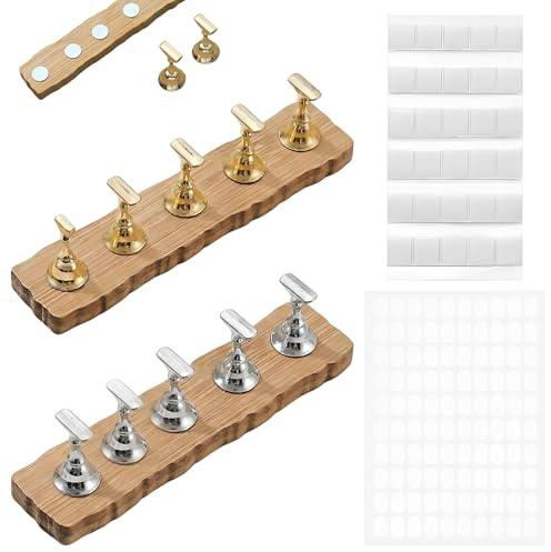 BCHMN 2 Set Supporto per Unghie Magnetico con Base in Oro e Argento, Include 30 Pezzi di Argilla Adesiva Bianca e Nastro Biadesivo, Espositore Professionale per Nail Art e Pratica Manicure