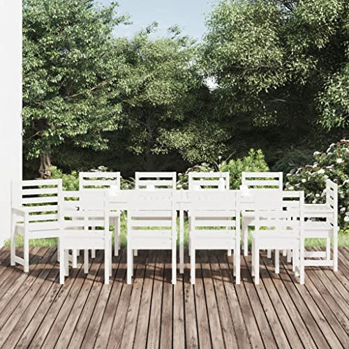 zylophax 11-TLG Gartenmöbel Set Weiß Massives Kiefernholz Gartengarnitur Outdoor Sitzgruppe für Terrasse Balkon Garten mit robustem Tisch und komfortablen Stühlen wetterfest