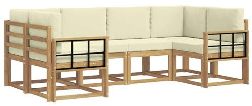 vidaXL Outdoor-Sofagarnitur mit Kissen 6 pcs Weiß und Creme, Akazienholz, modernes Gartensofa, Outdoor-Sitzgruppe, Gartenmöbel für die Veranda, wetterfest