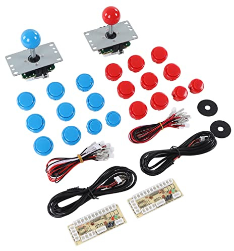 QCSTORE 2 Player Game DIY Parts Kit, USB Joystick Buttons Set, Smooth Gaming Experience, Nostalgia Entertainment, Premium Materials, 30 Buttons, Home Console DIY (Blue Red)