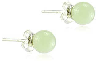 Budawi® Elegante Serpentin China Jade Ohrstecker – 6 mm Perlen 925er Silber mit Schraubverschluss