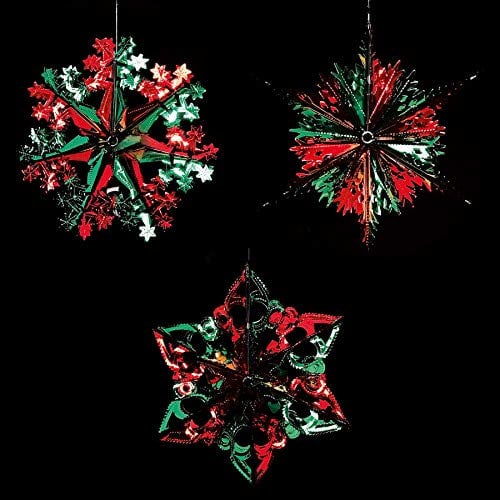 Premier Christmas Red and Green Foil Hanging Decoration Set of 3- Star & Snowflake assortment