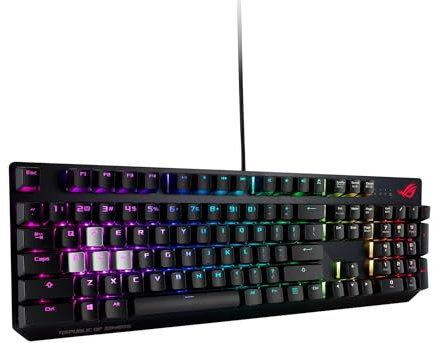 ASUS ROG Strix Scope 100 Percent RGB Wired Gaming Mechanical Keyboard, Cherry MX Red Switches, Extra WASD Silver Keycaps, Wider Ctrl Key, Stealth Key, Macro Support, Aluminum Top-Black, UK Layout