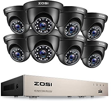 ZOSI 5MP Lite Kit de Cámara de Seguridad 8CH H.265+ Videograbador DVR con (8) 2MP Cámara de Vigilancia Exterior, Visión Nocturna, Alerta de Movimiento, sin Disco Duro