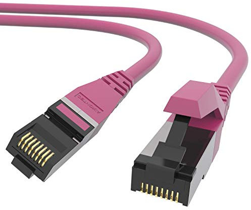 AIXONTEC 12 m Profi Netzwerk LAN Kabel Magenta, Cat 7 S FTP LEONI Ethernet LAN DSL Daten Kabel, RJ 45 Stecker Patchkabel HIGH SPEED 10 Gigabit Router Power LAN Kabel
