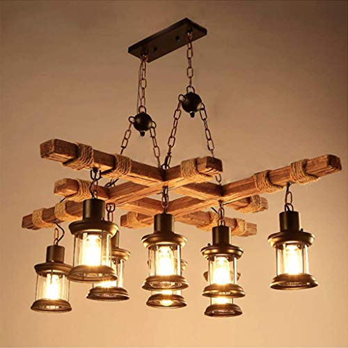 Retro Pendelleuchte Vintage Bar Hängeleuchte Kreativ Persönlichkeit Wohnzimmer Holz Metall Pendellampe E27 Höhenverstellbar Industrial Hängelampe Esszimmer Deckenlampe Wohnzimmer Kronleuchter,8xE27