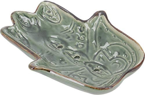 GURU SHOP Exotische Keramik Seifenschale - Hamsa Hand/Grün, 2x10x8 cm, Seifenschalen