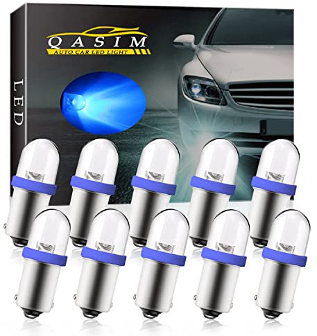 Qasim 10-Pack T4w BA9S Ampoule LED DC 6V / 6.3V Bleu 44 47756 1847 Indicateur De Flipper Wedge Jauge De Tableau De Bord De Voiture Intérieur Inverser Cluster Lampes