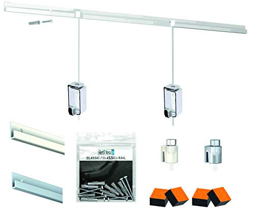Pack/Kit Cimaise Classic Rail Atiteq - Accrochage Tout compris Haut de Gamme - Fils Transparent 150 cm - 40 Kg (2 Mètres, Blanc)
