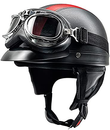 LPXPLP Moto Casque Jet Bol Vintage ECE Homologué Casque Moto Jet avec Lunettes pour Scooter Chopper Casque De Moto Homme Et Femme Helmets Pilot Retro, Demi-Casque D'Été H,54-62CM