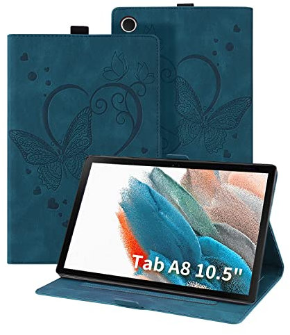 Auslbin Coque pour Samsung Galaxy Tab A8 (10.5 Pouces,2021) Housse Papillon Modèle de Cuir PU avec Fonction Support Étui de Protection Tablette pour Samsung Galaxy Tab A8 SM-X205/SM-X200 (Bleu)