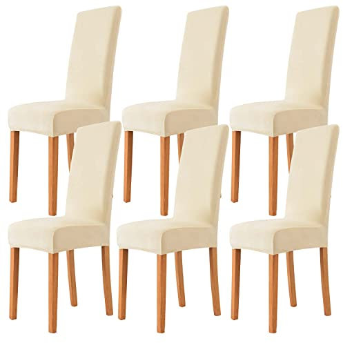 Morwealth 2er 4er 6er Set Stuhlhussen, Stuhlbezug für Esszimmer Waschbar Samt Stretch Stuhl hussen Universal Stuhlüberzüge für Hotel, Zeremonie, Bankett Hochzeit Party Deko (Cream, 6)