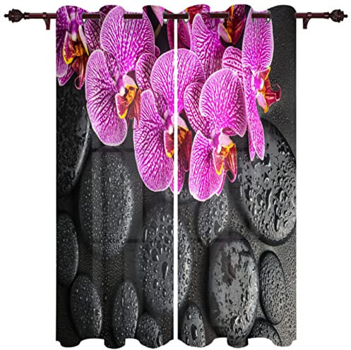 Gardinen Zen Orchidee Stein:Gardinen mit Schlaufen Vorhänge Polyester Vorhang Wohnzimmer Schlafzimmer Küche 2Er-Set 110x215cm