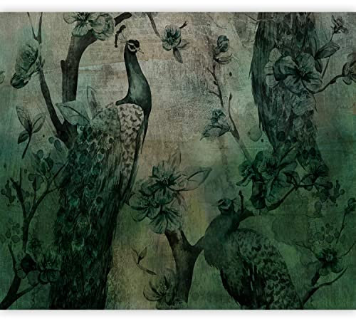 murando Fototapete Natur 400x280 cm Vlies Tapeten Wandtapete XXL Moderne Wanddeko Design Wand Dekoration Wohnzimmer Schlafzimmer Büro Botanik Pfau Betonoptik wie gemalt g-C-10030-a-a