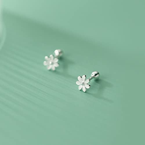 GLDW Ohrring, Weißes Blütenblatt Blume S925 Sterling Silber Hypoallergen Spiral Ohrstecker Exquisiter Schmuck Für Frauen Dame Mädchen Valentinstag Frauentag Geschenke