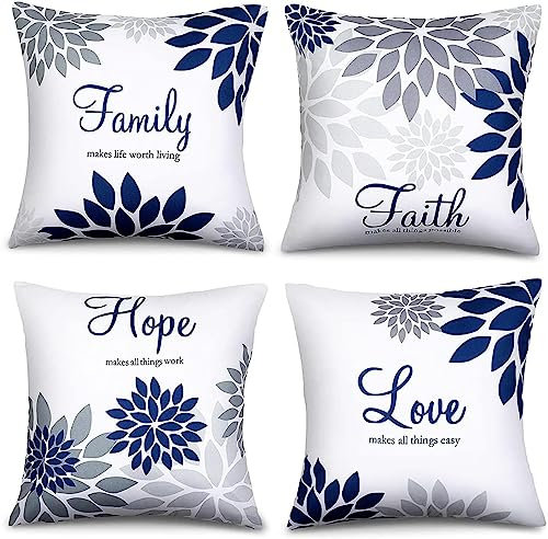 ZHILING 4er Set Kissenbezug 40x40cm Marine-Stil Familie Glaube Hoffnung Liebe Worte Kissenbezüge dekorative Kissenbezüge für Schlafsofa Dekoration quadratisch Kissenhülle 16x16 Zoll