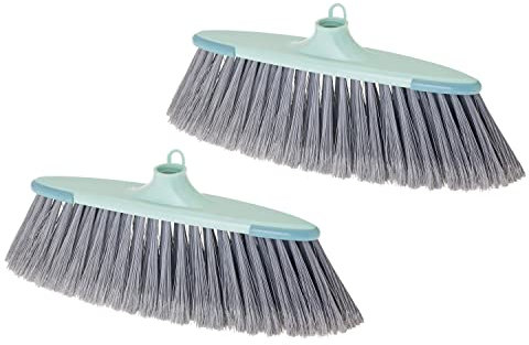 VIGAR Recambios de Cepillo para Escoba-Pack 2 Unidades-con Protecciones Antigolpes Laterales-Rosca Universal para Cualquier Palo, Turquesa Y Gris, Medio