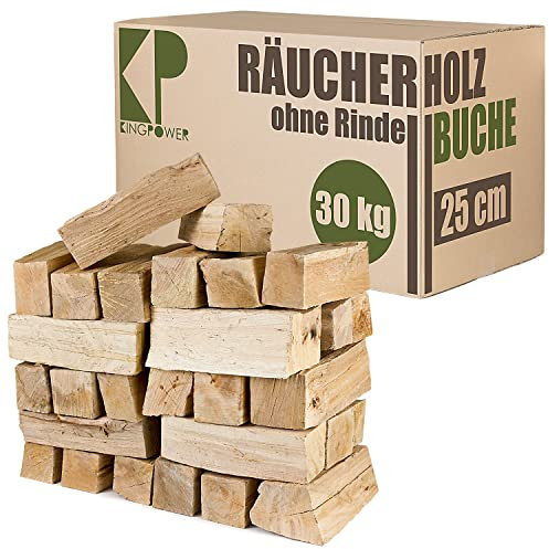 Buche Smoker Holz Räucherholz Brennholz 10-30 kg Buchenholz ohne Rinde 25 cm Kaminholz Smoke Feuerholz Kingpower Grillen Wood BBQ Rauch Raeuchern Smokewood, Menge :30 kg