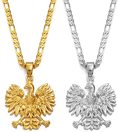 YZyizhen Polen Adler-Anhänger-Halskette – Polska Country Totem Ethno-Stil Charm-Kette Patriotischer Zierlicher 3D-Schmuck, Polen Hip-Hop Damen Herren Mädchen Unisex-Geschenke,2 Stück,Einheitsgröße