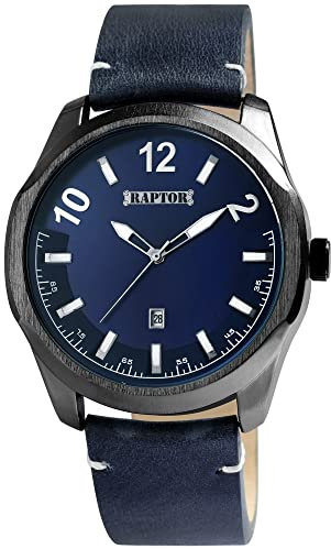 Raptor Charley Herren-Uhr Leder Datum Leuchtzeiger Analog Quarz RA20356 (blau)