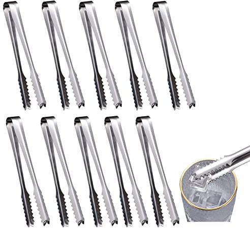 Stainless Steel ice Tongs Set, Candy Tongs Mini ice Tongs Appetizer Tongs Salad Tongs for Candy bar Small Dessert Kitchen bar Wedding Barbecue Buffet Picnic, 10 Pieces