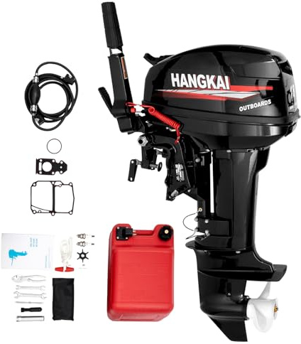 Cbhfmljd 2 Stroke 18HP Outboard Motor, Short Shaft 246CC Heavy Duty Fishing Boat Engine Marine Fishing Boat Kayak Engine CDI Water Cooling System Electric Boat Motor